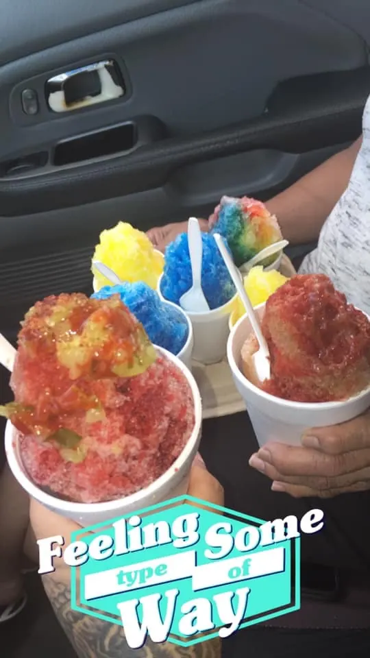 Three snow cones in the car on the way home